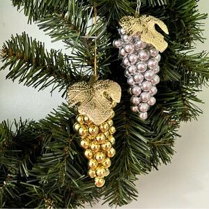 Grape Cluster Christmas Ornaments Gold and Silver Grapes